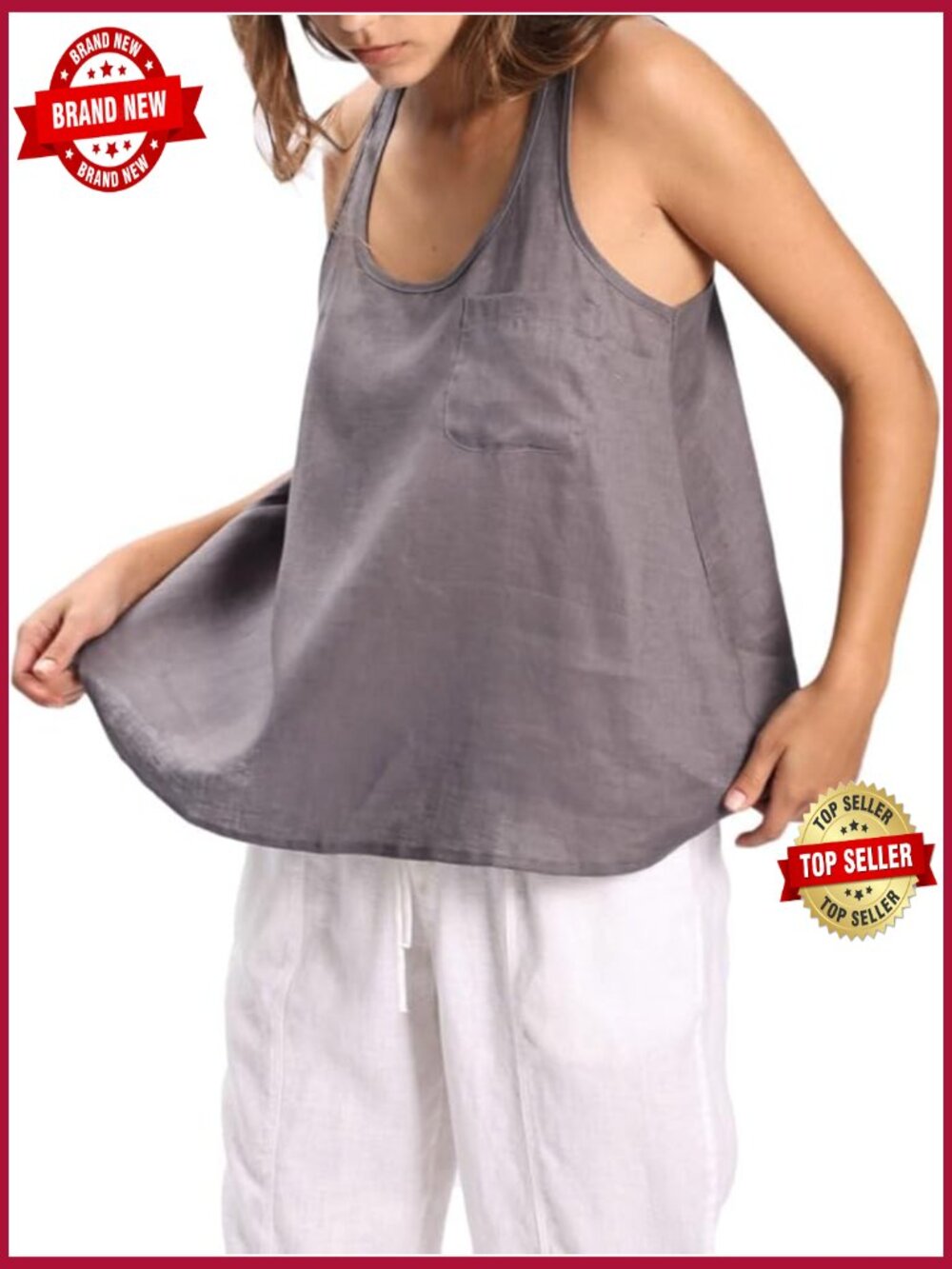 100% Linen Scoop Neck Sleeveless Racerback Tank Top